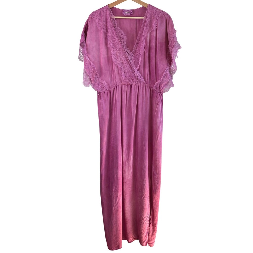 Peggy Jennings Silk Maxi Dress Pink Womens S Lace Trim As-Is Romantic Upcycle